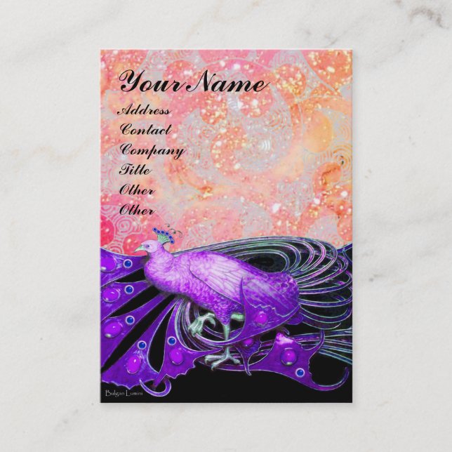 PEACOCK purple red pink black sparkle Business Card (Front)
