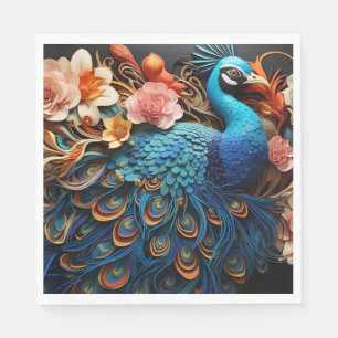 Peacock Roses Elegant Pretty Paper Napkins