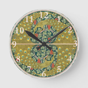 Peacock Round Art Nouveau Style Clock