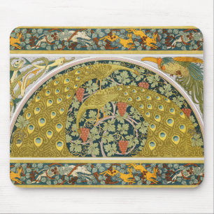 Peacock Round Art Nouveau Style Mouse Pad