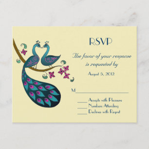 Peacock RSVP, ivory RSVP Card
