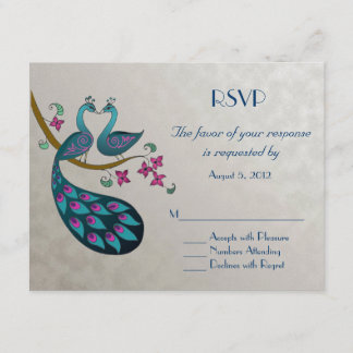 Peacock RSVP, silver RSVP Card