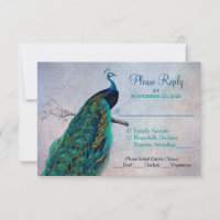 Peacock RSVP Wedding Response Card w/ Meal Options