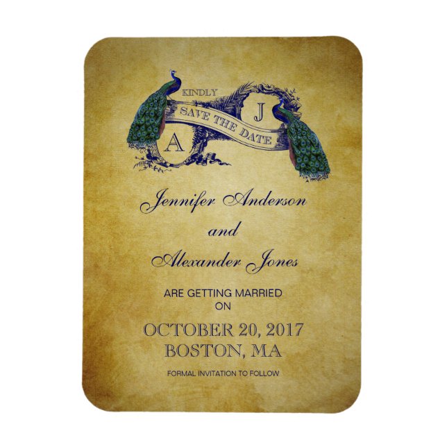 Peacock Rustic Save the Date Magnet (Vertical)
