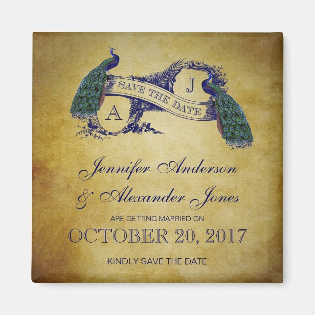 Peacock Rustic Save the Date Magnet (Front)