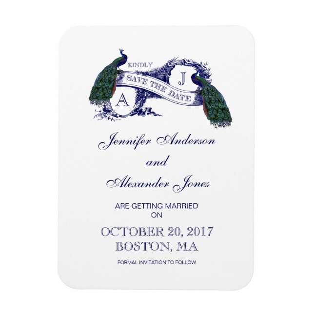 Peacock Rustic Save the Date Magnet (Vertical)