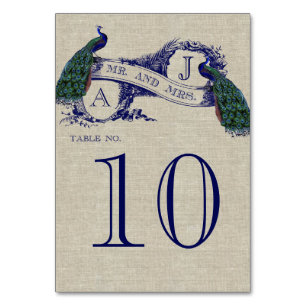Peacock Rustic Wedding Table Number Card