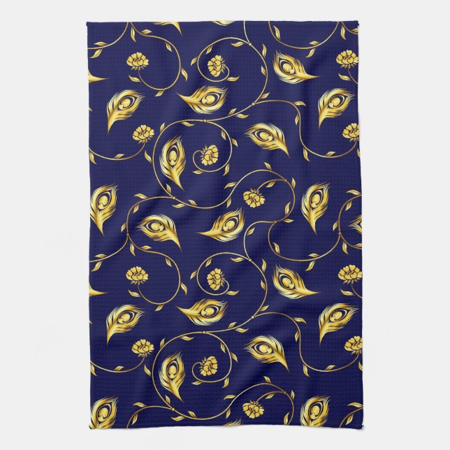 Peacock Sari Pattern Kitchen Towel (Vertical)