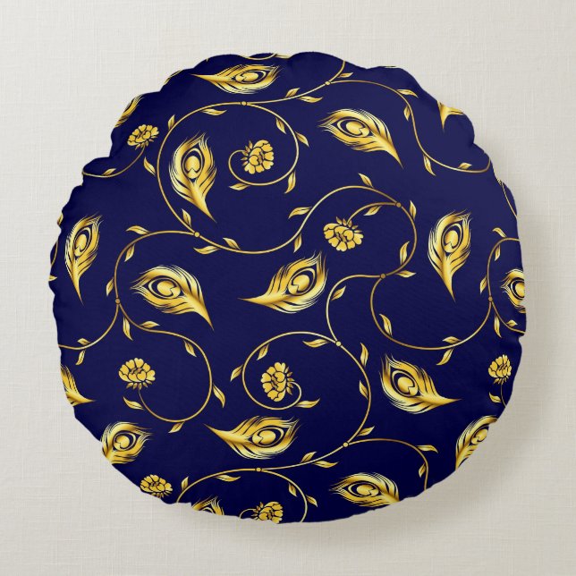 Peacock Sari Pattern Round Pillow (Front)