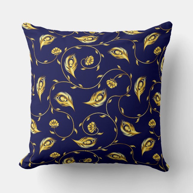 Peacock Sari Pattern Throw Pillow (Front)