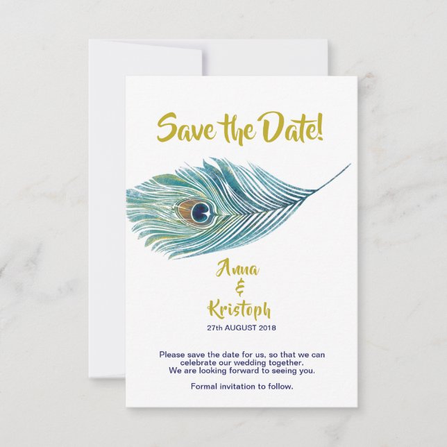 PEACOCK SAVE THE DATE CARD (Front)