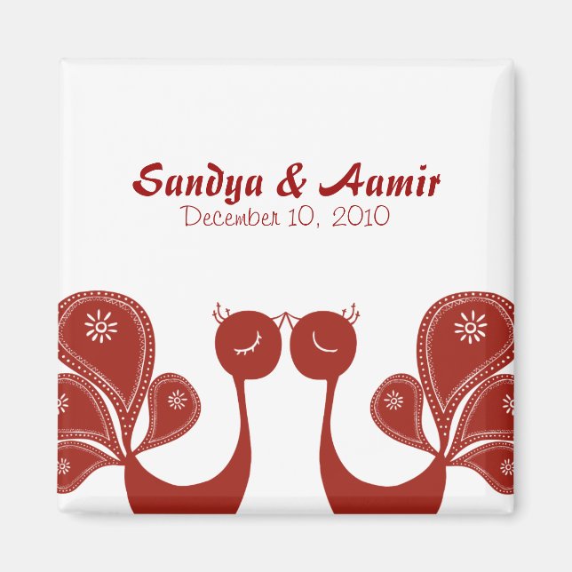 Peacock Save the Date - Crimson Magnet (Front)