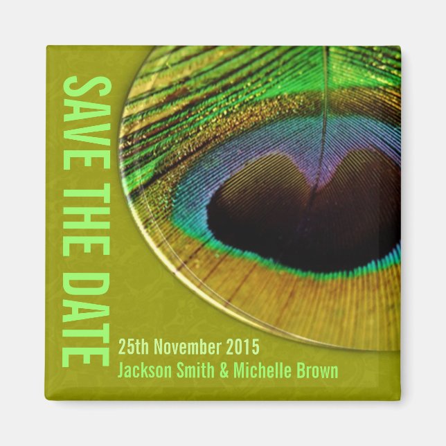 Peacock Save the Date Green Magnet (Front)