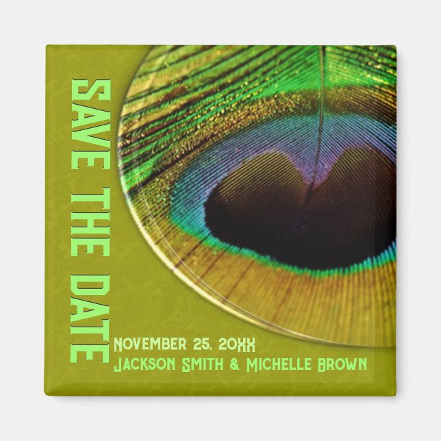 Peacock Save the Date Green Magnet (Front)