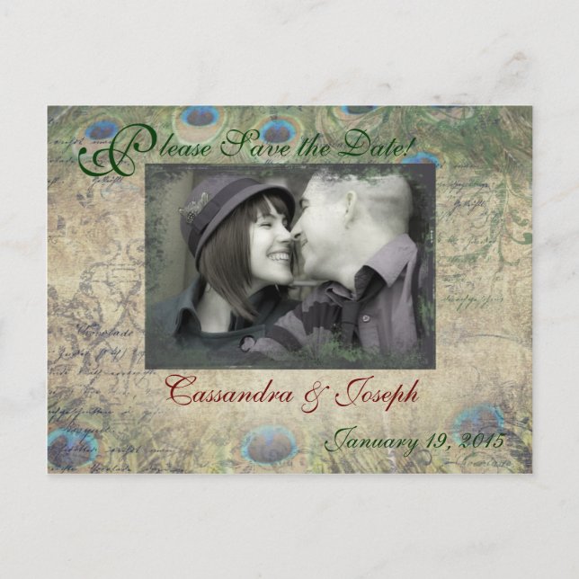 Peacock Save the Date Photo Postcard (Front)