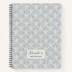 Peacock Scallop Pattern Blue White Personalized Notebook