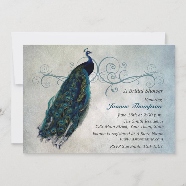 Peacock Scroll Bridal Shower Invitation (Front)
