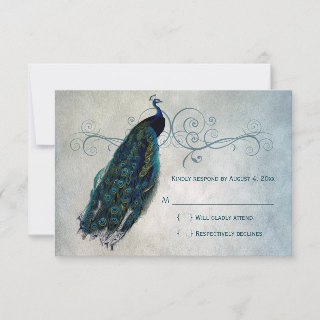 Peacock Scroll RSVP Card (Front)