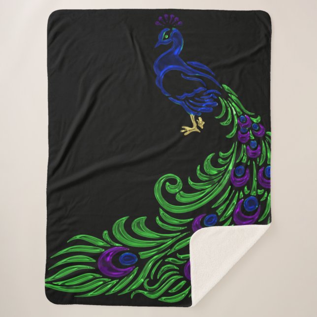 Peacock Sherpa Blanket (Front)