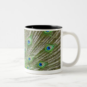 Peacock showing its feathers Two-Tone coffee mug