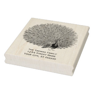 Peacock Showing Off Its Feathers Return Address Rubber Stamp