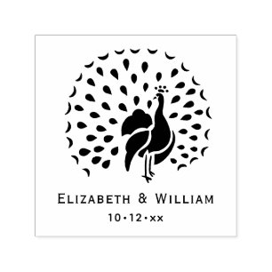 Peacock Silhouette #1 Bride Groom Couple Self-inking Stamp