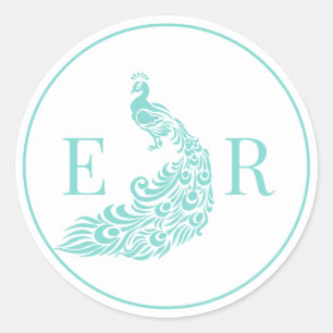 Peacock Silhouette #4 Couple 2 Initial Monogram F Classic Round Sticker