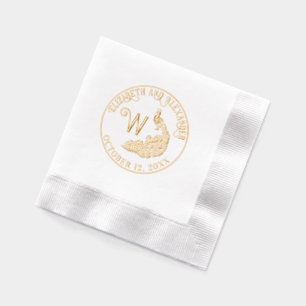 Peacock Silhouette #4F Couple Name Single Initial Foil Napkins