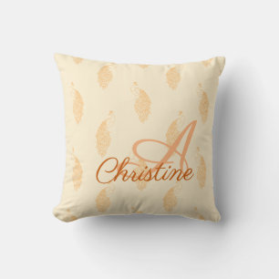 Peacock Silhoutte Pattern Cream Orange Delicate Throw Pillow