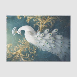 Peacock Sitting Pretty, White Feather Cascade Tissue Paper