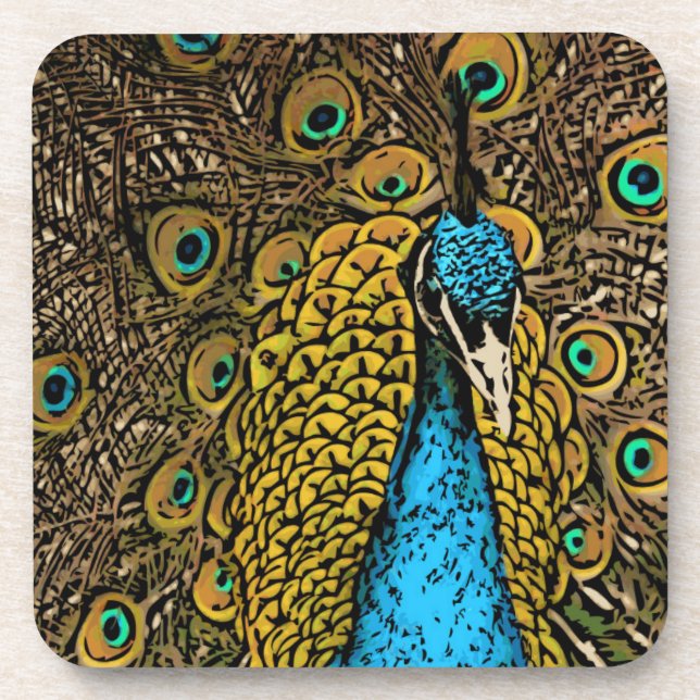 Peacock Splendour Illustration Coaster (Front)