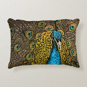Peacock Splendour Illustration Decorative Pillow