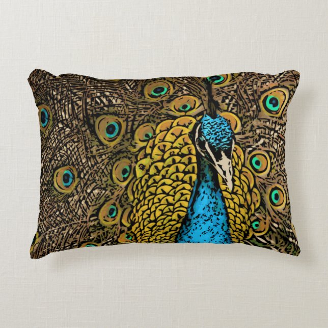 Peacock Splendour Illustration Decorative Pillow (Front)