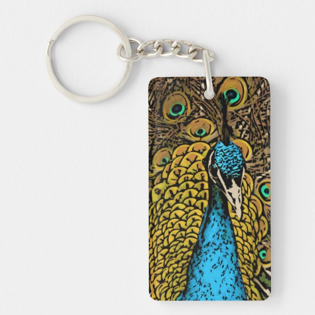 Peacock Splendour Illustration Keychain (Front)