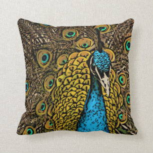 Peacock Splendour Illustration Throw Pillow