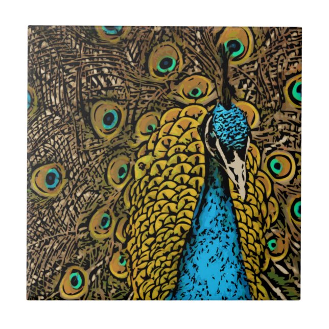 Peacock Splendour Illustration Tile (Front)