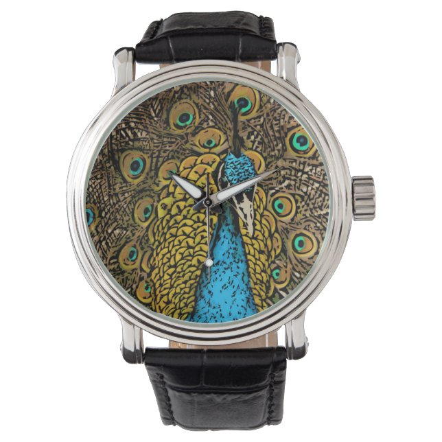 Peacock Splendour Illustration Watch (Front)