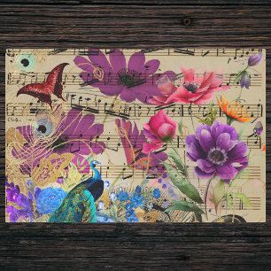 Peacock Spring Flowers Musical Score and Butterfly Tissue Paper