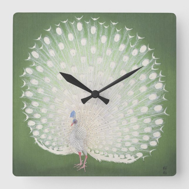 Peacock Square Wall Clock (Front)