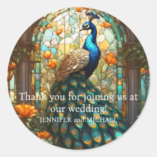 Peacock Stained Glass Thank You Wedding Stickers