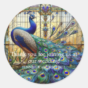 Peacock Stained Glass Thank You Wedding Stickers
