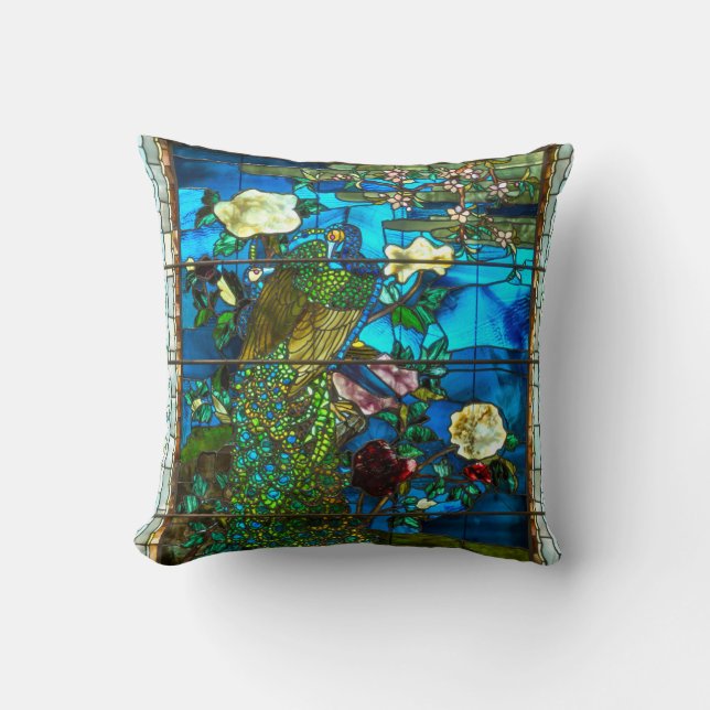 Peacock stained glass window throw pillow (Front)