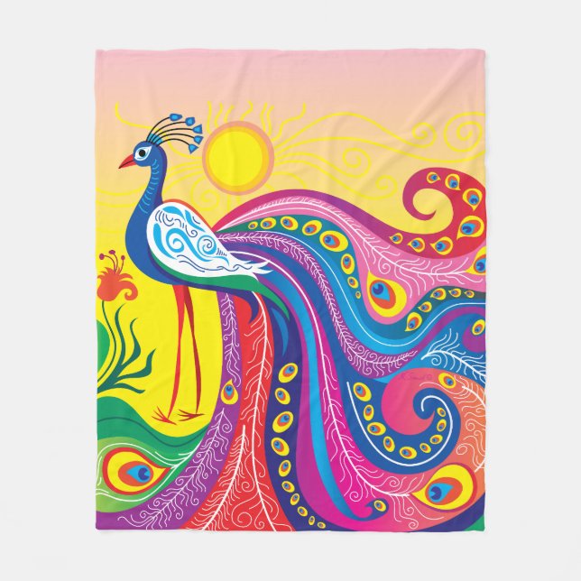 Peacock Sunrise Fleece Blanket (Front)