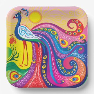 Peacock Sunrise Paper Plate