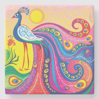 Peacock Sunrise Stone Coaster