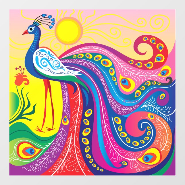 Peacock Sunrise Window Cling (Sheet)
