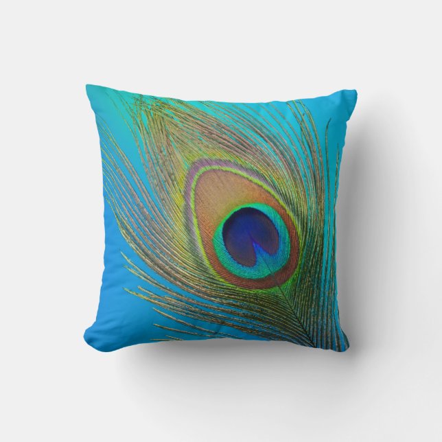 Peacock Tail Feather Throw Pillow (Front)