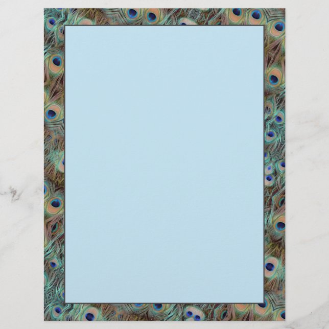 Peacock Tail Feathers Design 8.5 x 11 Stationary (Front)
