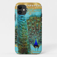 Peacock Tail Feathers Gold Glitter Baroque Jewel