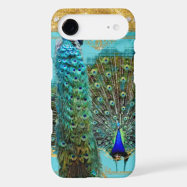Peacock Tail Feathers Gold Glitter Baroque Jewel Case-Mate iPhone Case (Back)